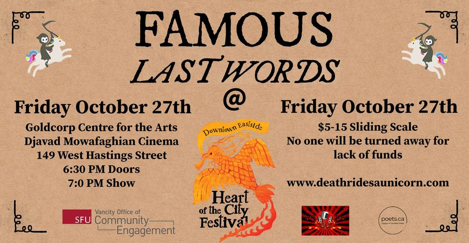 Famous Last Words - Friday October 27th - 7:00pm Show