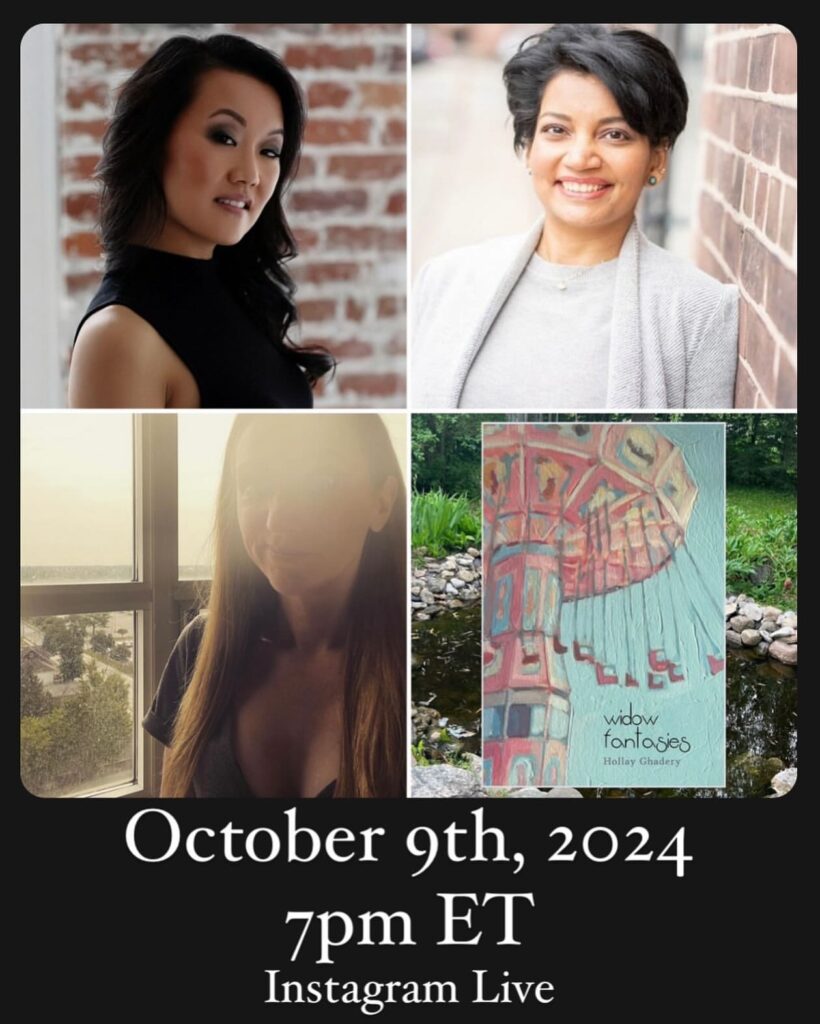 Book Talk for Hollay Ghadery's WIDOW FANTASIES (Gordon Hill Press, 2024) with Sarah Marie, Salma Hussain, and Catherine Lewis, on Instagram Live, Oct 9, 7pm ET/4pm PT